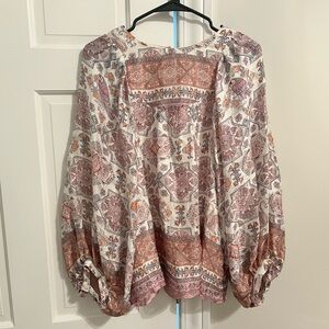 Anthropologie Silk Peasant Blouse Balloon Sleeve Top